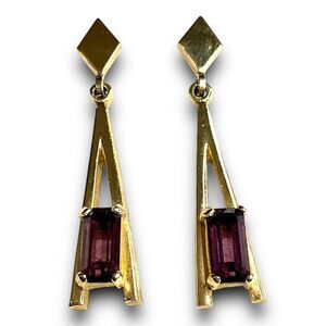 Vintage Avon Gold-toned Amethyst Purple Rhinestone Earrings